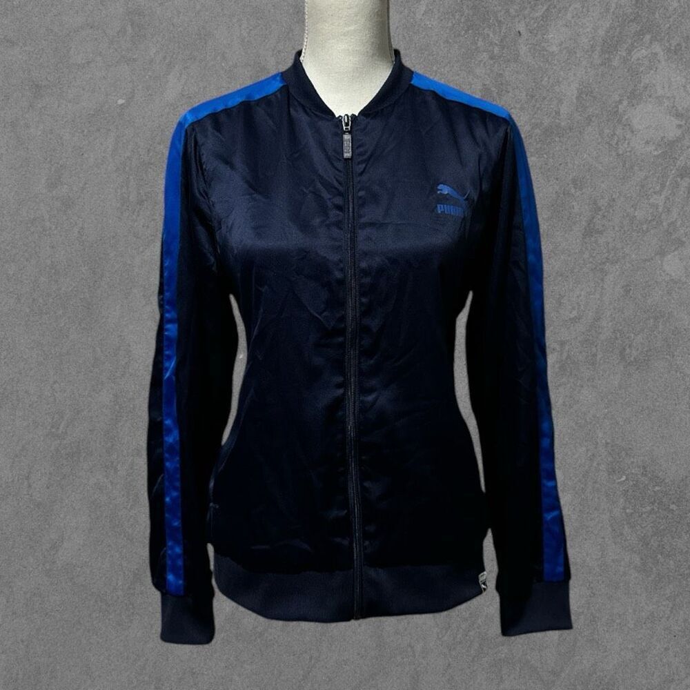 PUMA | Navy Blue Stripe Track Long Sleeve Full Zip Athletic Jacket Size L